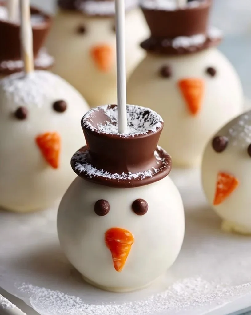 Delicious Snowman Cake Pops decorated for winter festivities