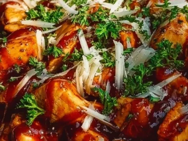 Plate of spaghetti with garlic and oil garnished with parsley and chili flakes