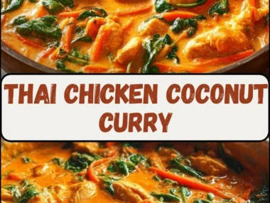 Bowl of Thai Chicken Coconut Curry with fresh herbs and rice