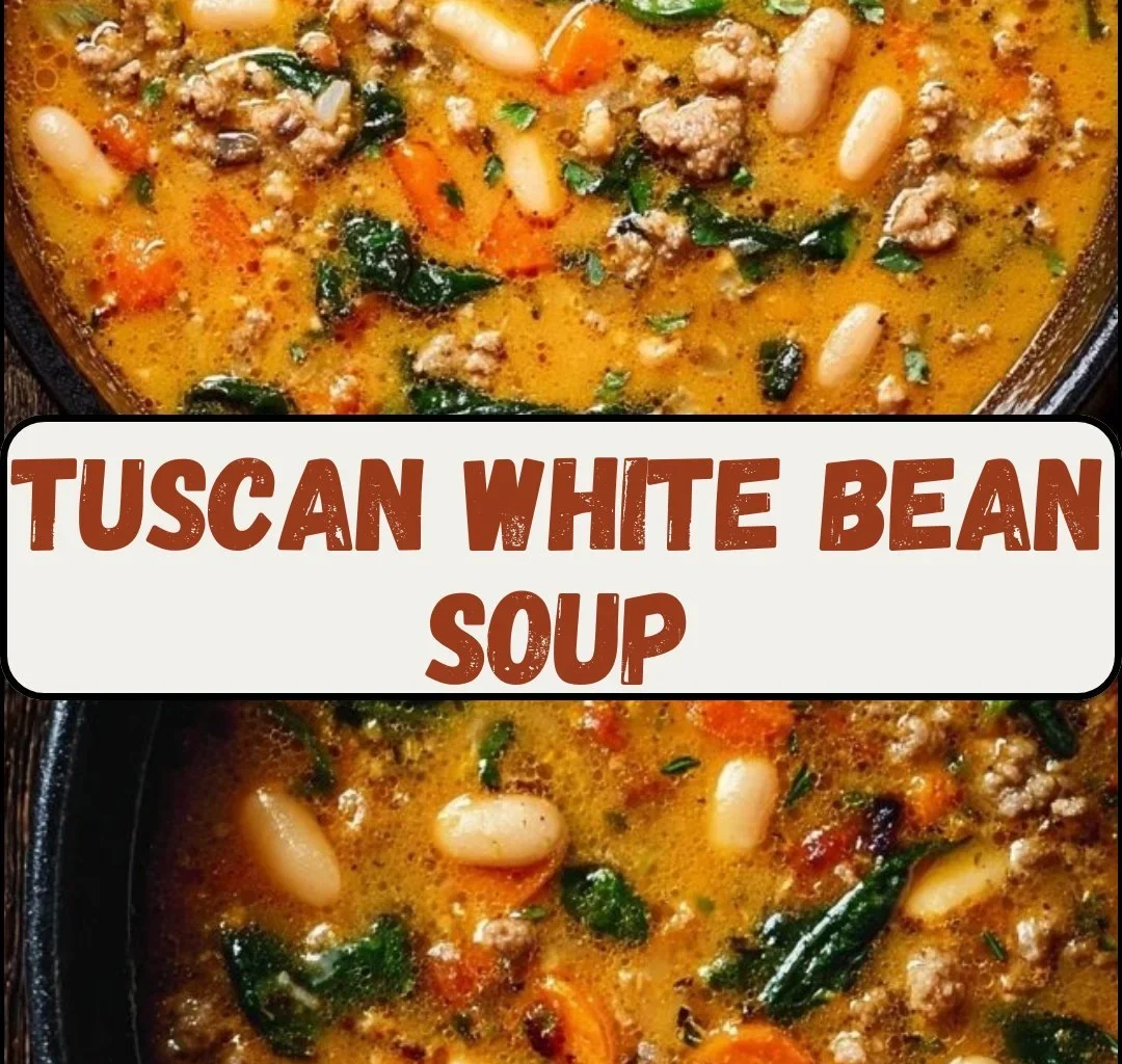 Bowl of delicious Tuscan White Bean Soup garnished with fresh herbs.