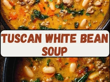 Bowl of delicious Tuscan White Bean Soup garnished with fresh herbs.
