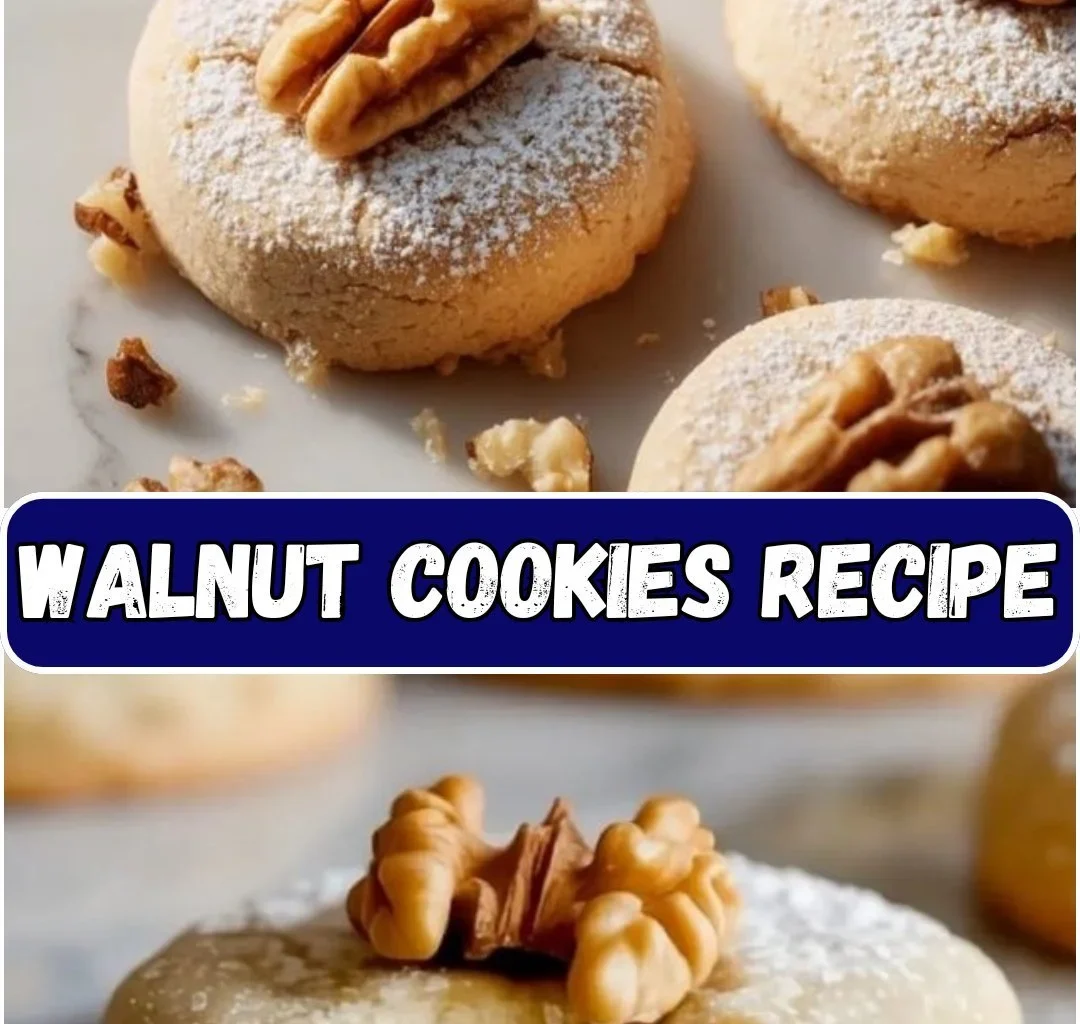 Freshly baked walnut cookies topped with chopped walnuts.