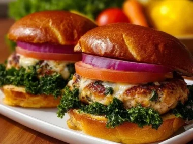 Delicious White Cheddar Spinach Chicken Burgers served with fresh ingredients