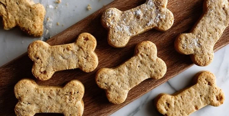 Homemade 3-ingredient applesauce dog treats on a wooden table