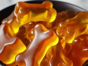 3-Ingredient chicken bone broth gummy treats for dogs in a bowl