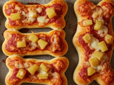 Apple and Cheese Dog Bone Pizza, a unique dog-friendly pizza treat for pets.
