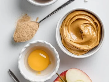 Homemade easy dog birthday cake decorated with dog-friendly ingredients