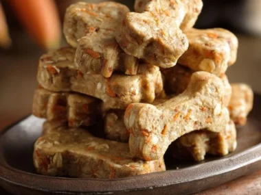 Healthy banana carrot no-bake dog treats prepared in 15 minutes.