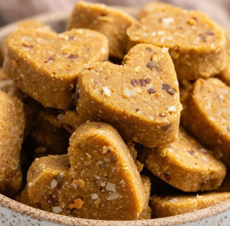 Homemade chicken broth dog biscuits freshly baked for dogs.