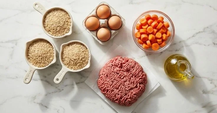 Bowl of homemade dog food with fresh ingredients for a healthy pet diet.