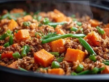 Crockpot dish of vet-approved homemade dog food for healthy pets