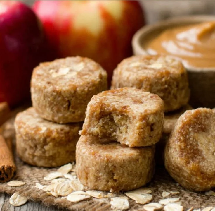 Homemade apple banana peanut butter dog treats ready for serving