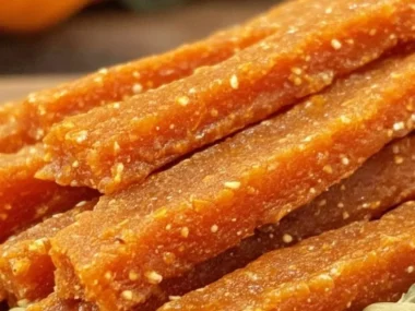 Wholesome carrot pumpkin chews for dogs in a colorful packaging