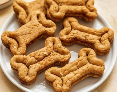 Homemade Apple and Banana Oat Air Fryer Dog Treats for healthy dogs