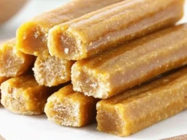 Delicious banana and peanut butter chew sticks for a healthy snack