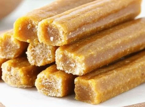 Delicious banana and peanut butter chew sticks for a healthy snack