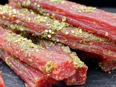 Beef and vegetable chew sticks for dogs, a tasty and nutritious treat.