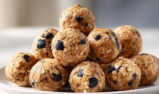 Homemade Blueberry Banana Dog Treats served on a wooden cutting board