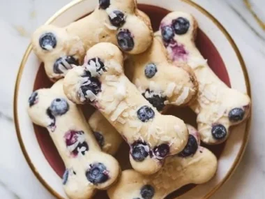Delicious blueberry dog treats in a bowl for your furry friend.