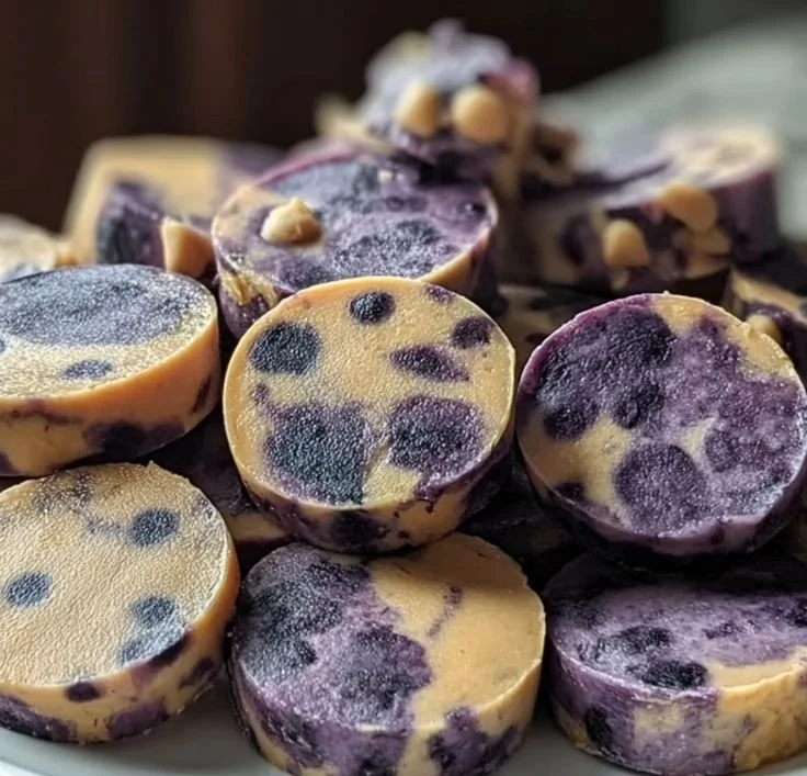 Blueberry and peanut butter frozen swirl bites for dogs