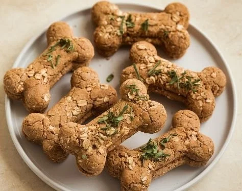 Homemade chicken and oat treats for pets