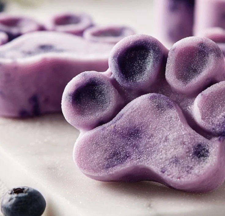 Blueberry coconut oil frozen dog treats in a bowl for pets