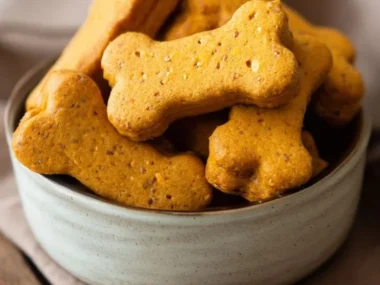 Pumpkin and flaxseed biscuits served on a rustic wooden table with fall decorations.