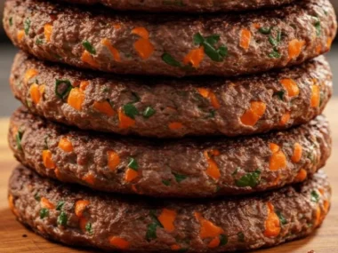 Homemade beef carrot burgers for dogs, a healthy and tasty treat recipe.