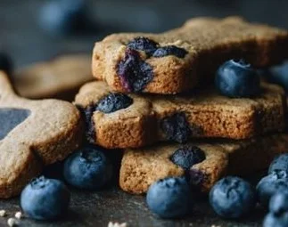 Homemade easy blueberry dog treats on a rustic wooden table