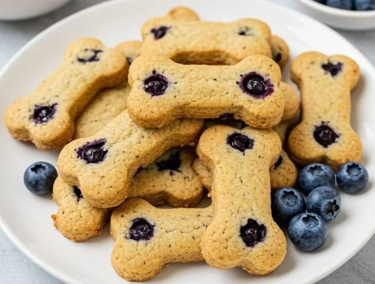 A variety of easy homemade dog treats on a wooden table for pet-friendly cooking.