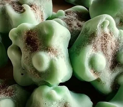 A homemade frozen dog treat on a colorful plate, perfect for summer snacks.