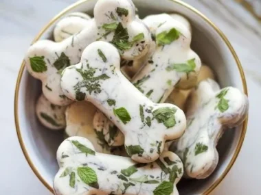 Homemade frozen mint and parsley dog treats served in a bowl