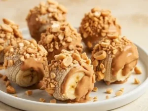 Frozen Peanut Butter Banana Bites ready to enjoy as a healthy snack