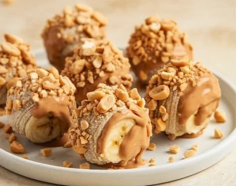 Frozen Peanut Butter Banana Bites ready to enjoy as a healthy snack