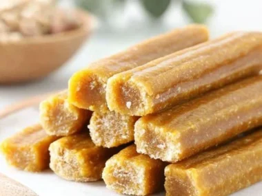 Homemade banana and peanut butter chew sticks for dogs