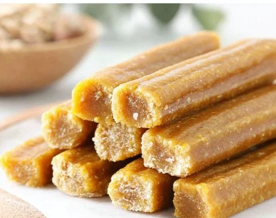 Homemade banana and peanut butter chew sticks for dogs