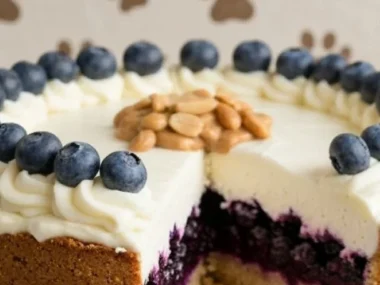Homemade blueberry oats birthday cake for dogs, fresh and healthy treat