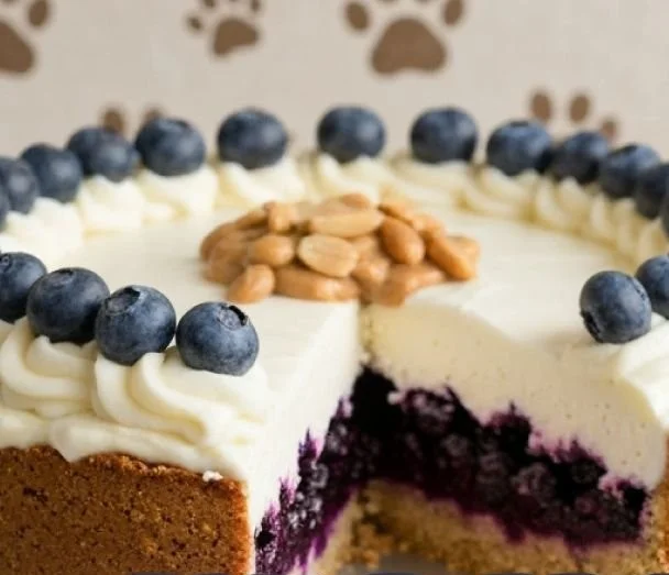Homemade blueberry oats birthday cake for dogs, fresh and healthy treat