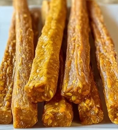 Homemade carrot and pumpkin snack sticks on a plate, perfect for healthy snacks