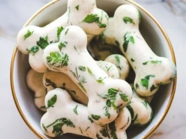 Bowl of homemade doggy breath treats for fresher canine breath
