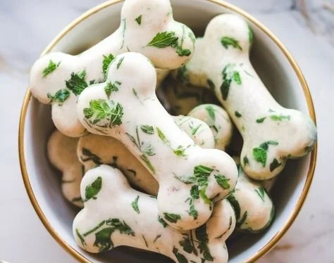 Bowl of homemade doggy breath treats for fresher canine breath