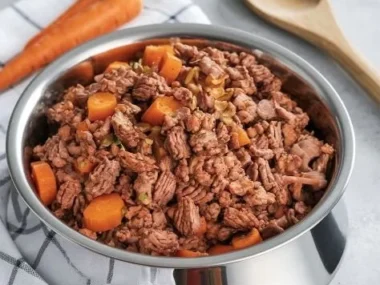 Bowl of Lamb and Carrot dog food for healthy pets