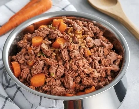 Bowl of Lamb and Carrot dog food for healthy pets