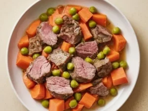 Bowl of nutritious lamb and carrot dog food for healthy dogs