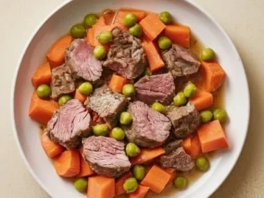 Bowl of nutritious lamb and carrot dog food for healthy dogs