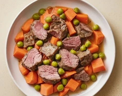 Bowl of nutritious lamb and carrot dog food for healthy dogs