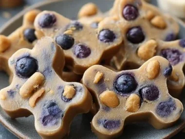 Homemade peanut butter, banana, and blueberry dog treats