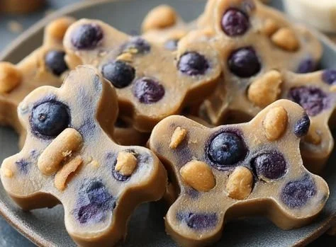 Homemade peanut butter, banana, and blueberry dog treats