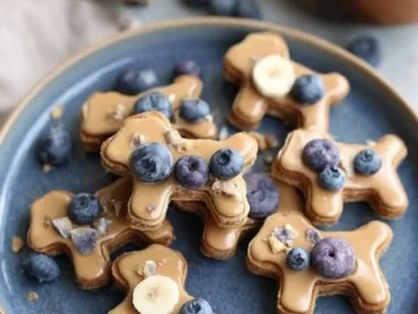 Peanut Butter Banana Blueberry Dog Treats in a bowl