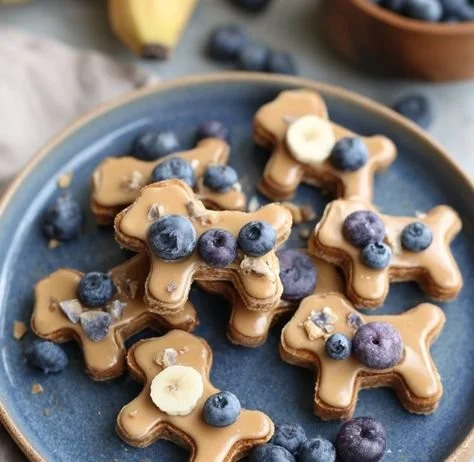 Peanut Butter Banana Blueberry Dog Treats in a bowl